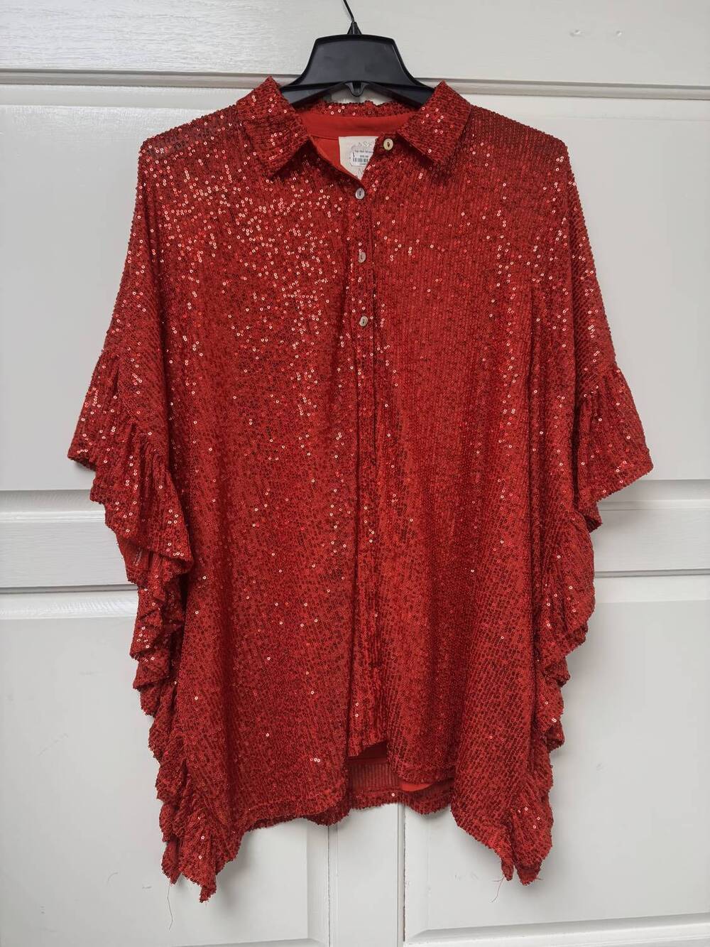 NEW FANTASTIC FAWN women's sequin poncho blouse in red - Picture 1 of 1